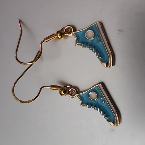 High Top Earrings Baby Blue  Stylish Gold rimmed 925S Post ER - Picture 1 of 3